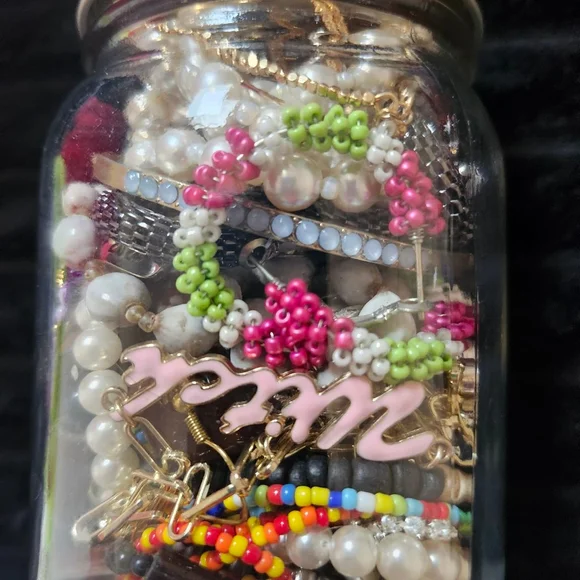 Jewelry Jar of Wearable Items Single Earrings Necklaces More - Picture 2 of 5